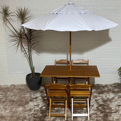 Conjunto Dobrável 120x70 com Ombrelone Paraná Cor do Conjunto:mel;cor do Ombrelone:branco