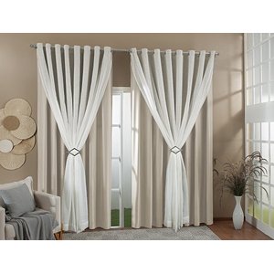 Cortina Gaze De Linho Forro Blackout 3,00x2,50 Sala E Quarto Palha/Marfim