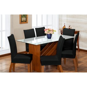 Kit de Capas de Cadeira Estofada 6 Lugares Mesa de Jantar Protege Muda a Decoração Malha Helanca Lis