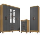 Ver imagem 1 de Kit Guarda Roupa Casal 6 Pts 2 Gvtsc- Espelho, Cômoda 5 Gvts e Multiuso Carvalho Grafite