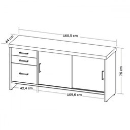 Armário para Escritório Tamburato 3 Gavetas 2 Portas Nogal/preto - Artany Móveis - 4