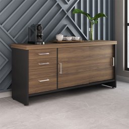 Armário para Escritório Tamburato 3 Gavetas 2 Portas Nogal/preto - Artany Móveis - 2