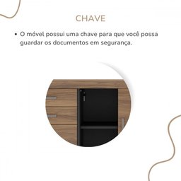 Armário para Escritório Tamburato 3 Gavetas 2 Portas Nogal/preto - Artany Móveis - 6