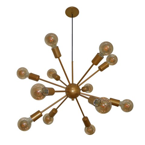 Lustre Pendente Sputinik 12 Hastes - Ideal para Mesa Jantar, Sala, Quarto - Cor Dourado