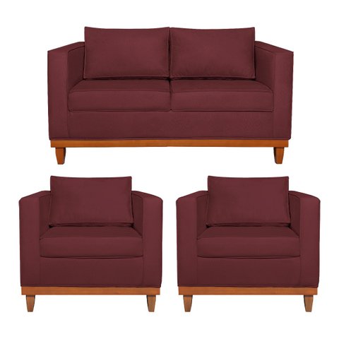Kit Sofá 3 Lugares e 2 Poltronas Europa 180 cm Estilo Conforto e Elegância Suede - Doce Sonho