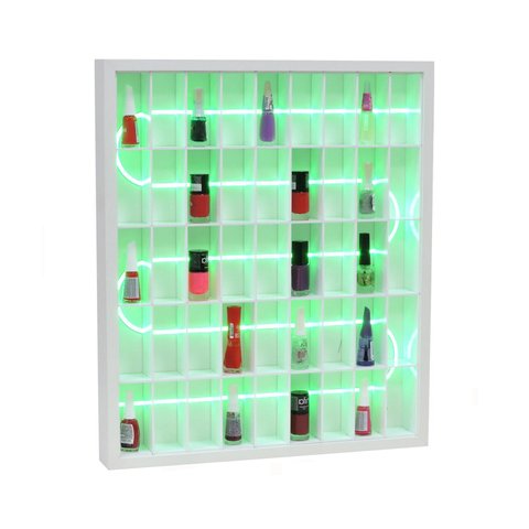 Prateleira para Esmaltes Roma com Led - Branco/led Neon Verde