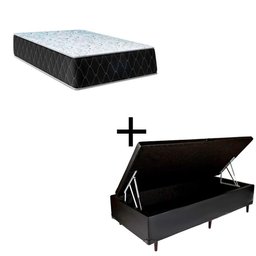 Cama Box Baú Solteiro 88 Tecido Sintético Preto com Colchão Marrocos - Poliéster - Espuma D33 - 1