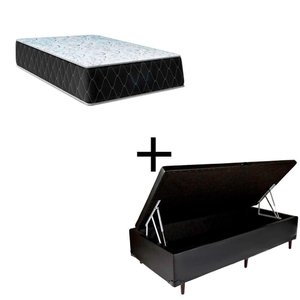 Cama Box Baú Solteiro 88 Tecido Sintético Preto com Colchão Marrocos - Poliéster - Espuma D33