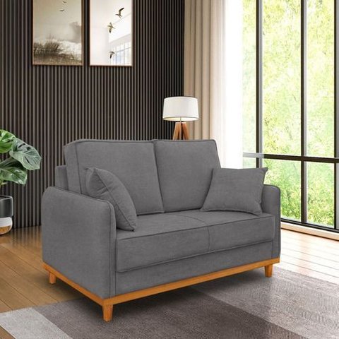 Sofá Belga 2 Lugares Base Madeira para Sala Pequena Cinza Bz Home Decor
