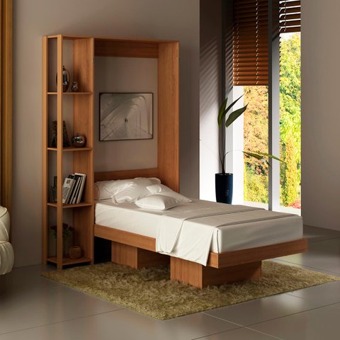 Cama De Solteiro Articulável Para Quarto Sala com Prateleira: Amêndoa