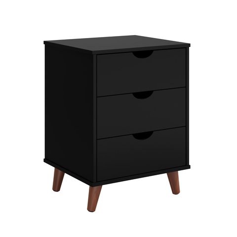 Mesa de Cabeceira para Cama de Casal - 3 Gavetas:preto