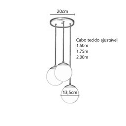 Pendente Moderno Preto Globo Triplo P/ Sala Espaço Gourmet Arevo Iluminação Jabuticaba VIDRO FUMÊ - 2