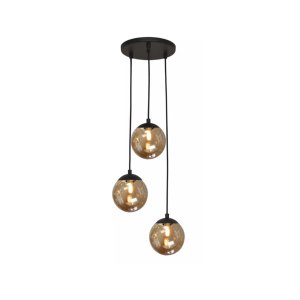Pendente Moderno Preto Globo Triplo P/ Sala Espaço Gourmet Arevo Iluminação Jabuticaba VIDRO FUMÊ