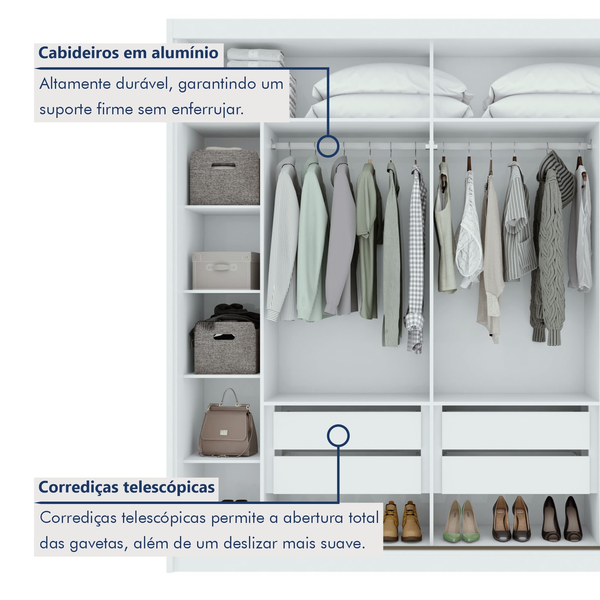 Guarda Roupa Casal em MDF 2 Portas 4 Gavetas Velaris  - 6