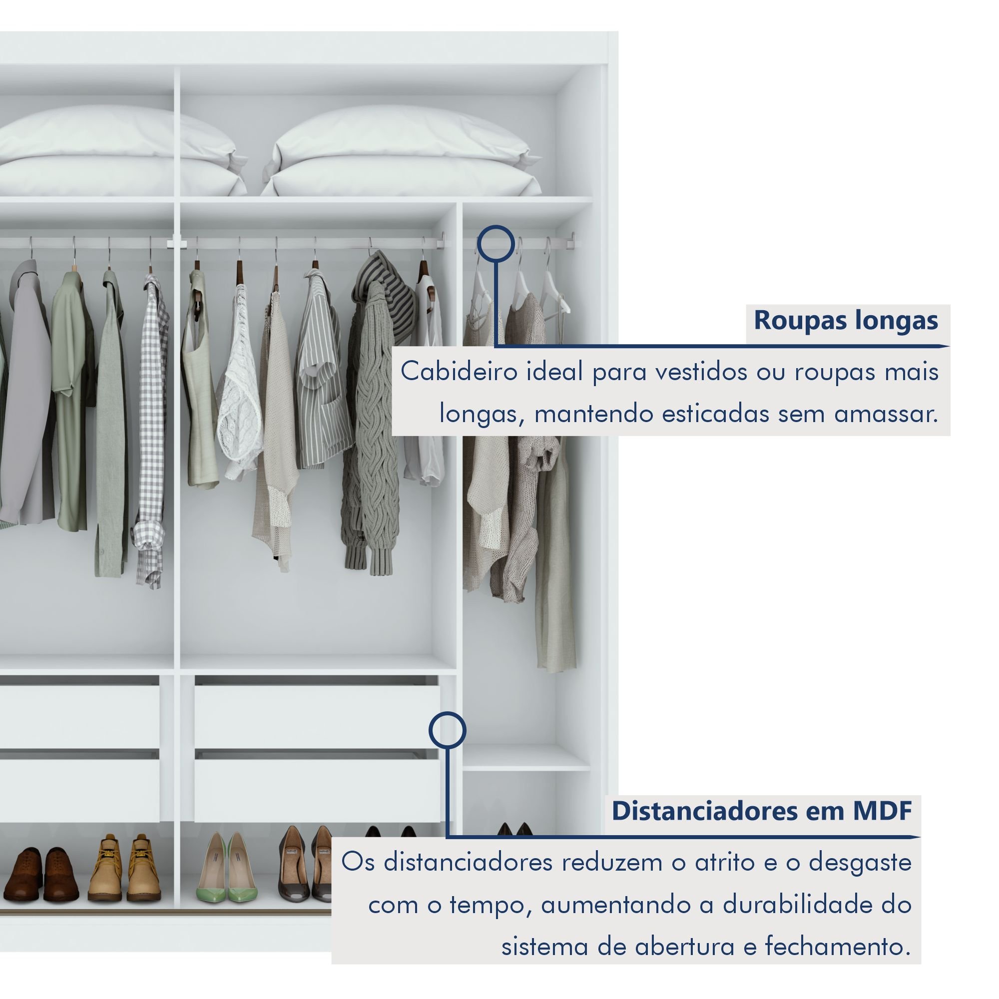 Guarda Roupa Casal em MDF 2 Portas 4 Gavetas Velaris  - 8