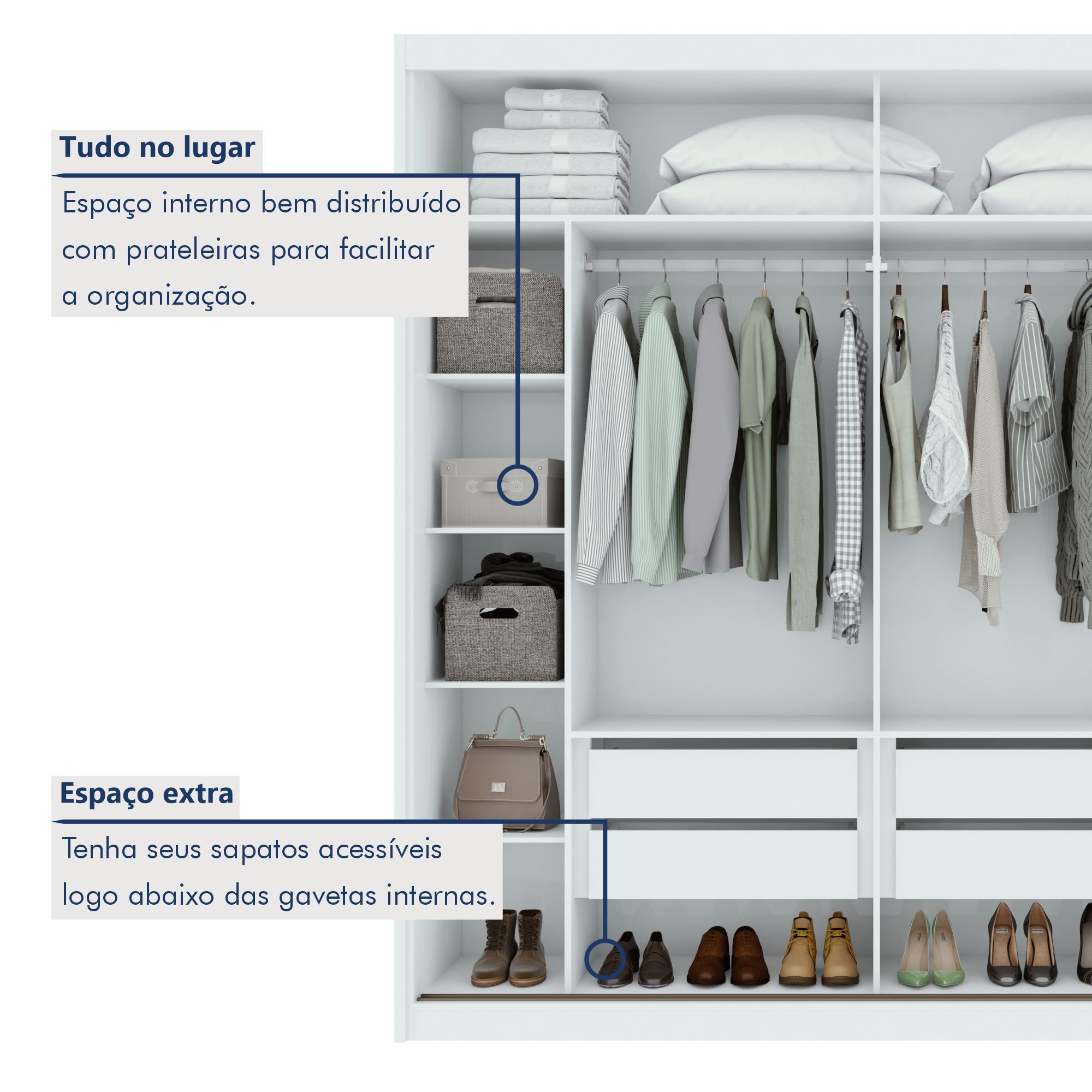 Guarda Roupa Casal em MDF 2 Portas 4 Gavetas Velaris  - 7