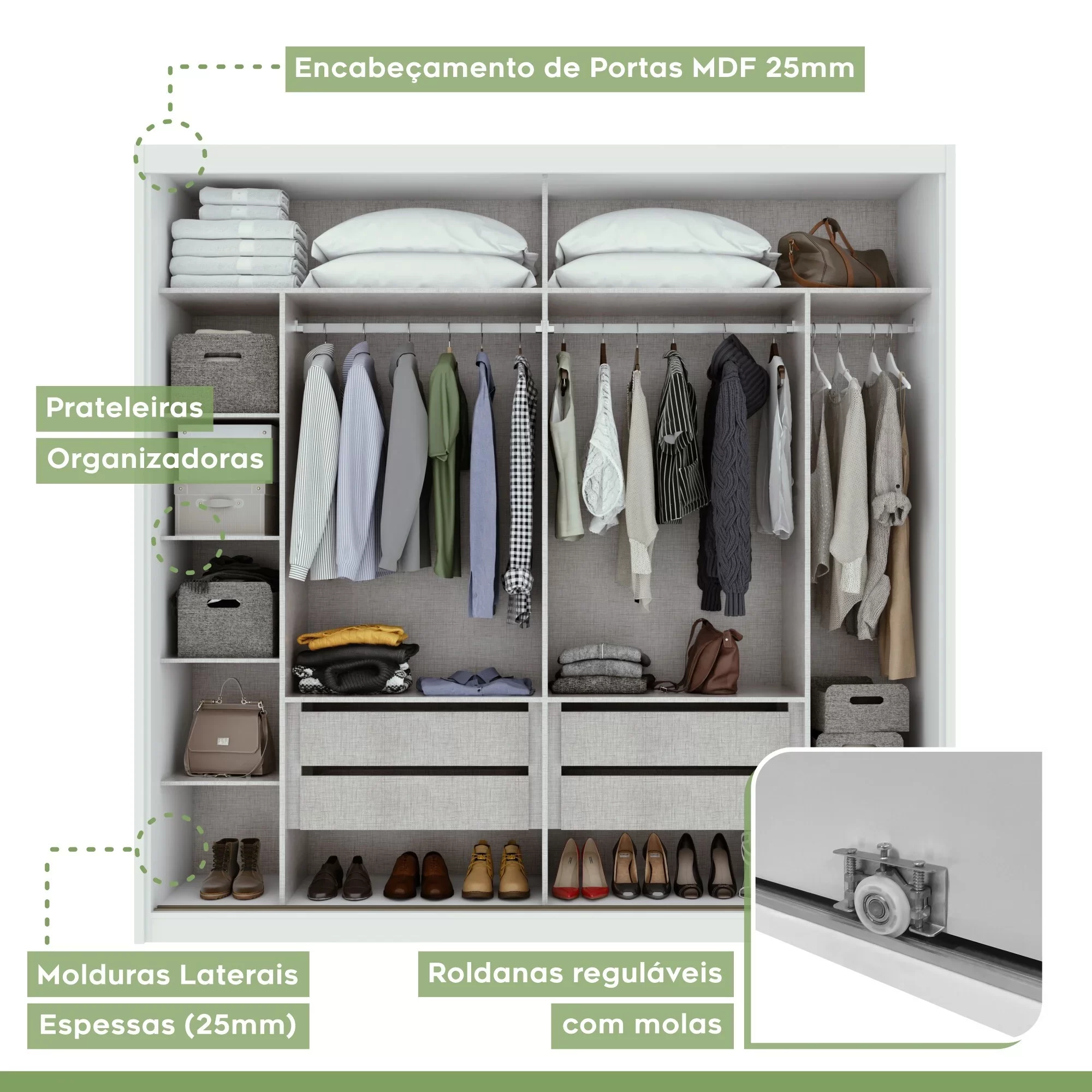 Guarda Roupa Casal em MDF 2 Portas 4 Gavetas Velaris  - 10