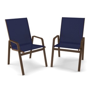 Kit 2 Cadeira Riviera Piscina Praia Alumínio Marrom Tela Azul
