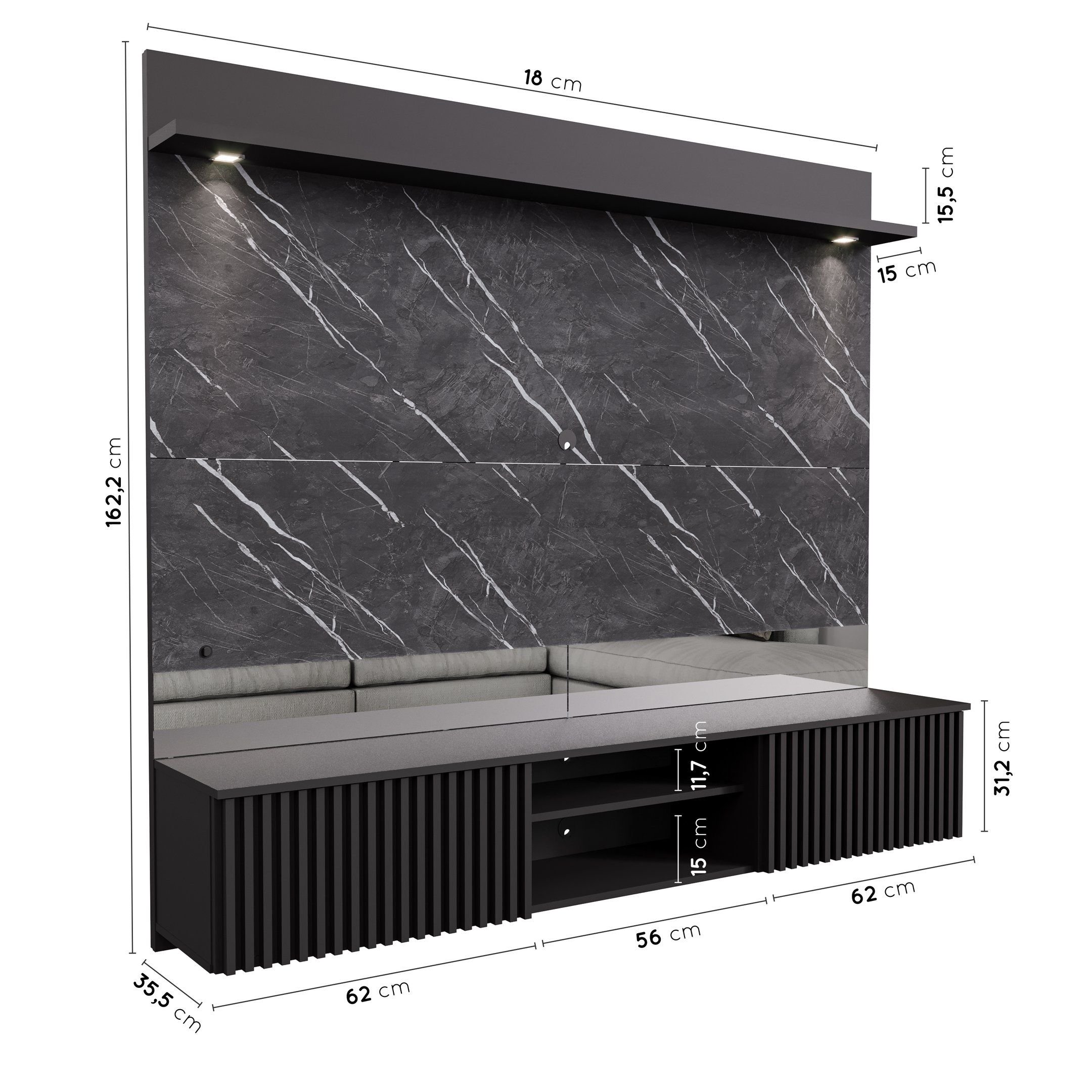 Painel para TV até 65 Polegadas Ripado com Marmorizado 3D e LED