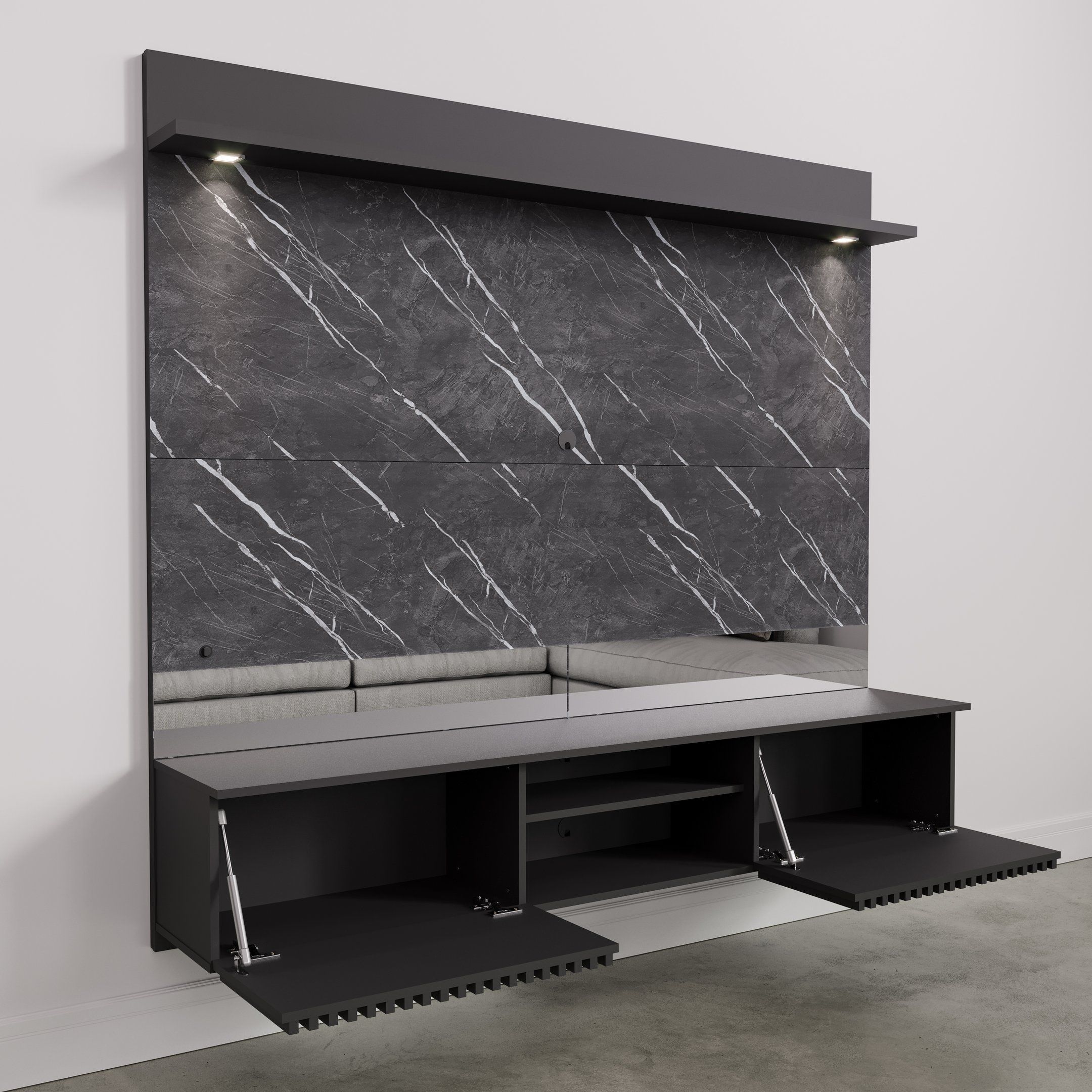 Painel para TV até 65 Polegadas Ripado com Marmorizado 3D e LED