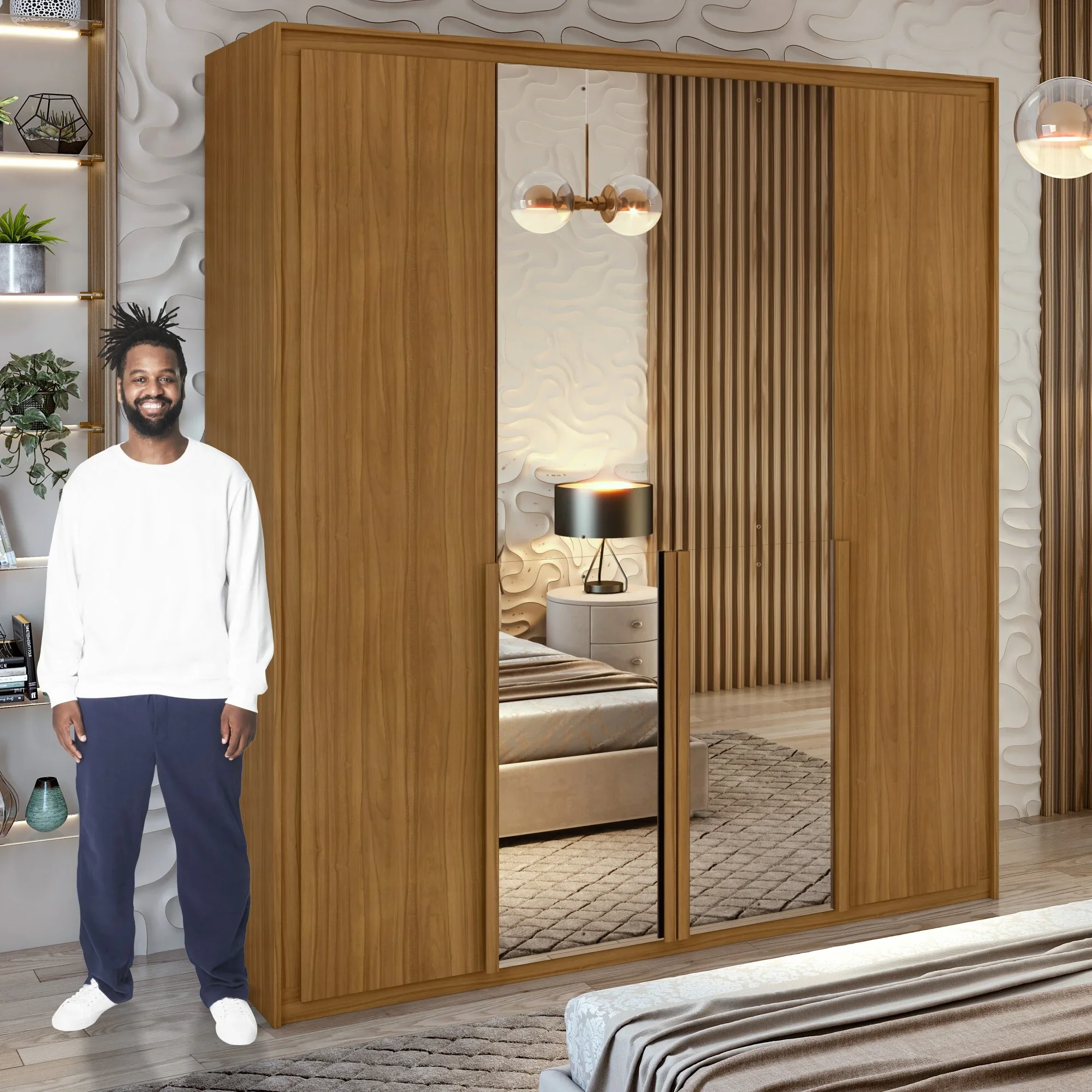 Guarda-roupa Casal com Espelho 100% MDF 4 Portas 3 Gavetas