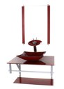 Ver imagem 1 de GABINETE DE VIDRO PARA BANHEIRO 60CM AC CUBA QUADRADA VERMELHO CEREJA FULL COM TORNEIRA CASCATA