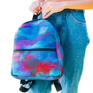 Mochila Feminina Bolsa Média Moda Fashion 35x30 Tie Dye Azul
