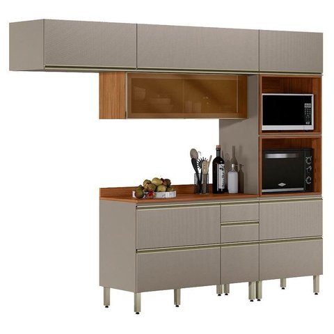 Cozinha Modulada Proença 4 Peças Torre Quente Nogueira Nude Prime Tx - Demartez