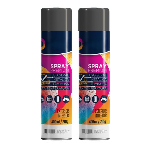 Tinta Spray 400ml Preto Fosco Uso Geral em Aço Ferro Gesso Cerâmica Couro | Universo | Kit 02 Un