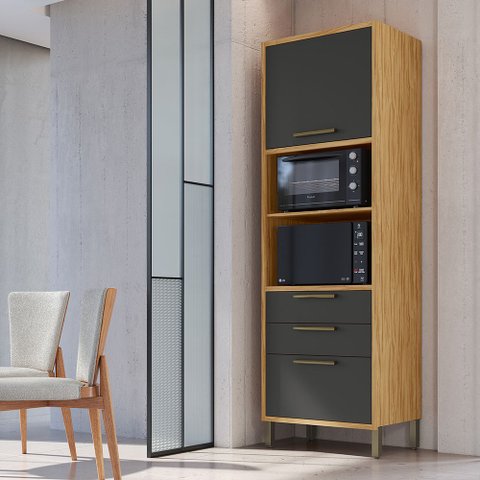 Paneleiro Torre Quente com 2 Portas 2 Gavetas e Espaço Micro-ondas 100% MDF Vicenza Espresso Móveis