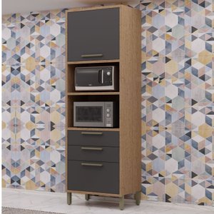 Paneleiro Torre Quente com 2 Portas 2 Gavetas e Espaço Micro-ondas 100% MDF Vicenza Espresso Móveis