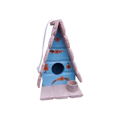 Chalé de Passarinho Cru Feito de Madeira com Comedouro - Decoração de Jardim - Varanda - Quintal