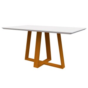 Mesa De Jantar Para 4 ou 6 Lugares Tampo Retangular Com Vidro 1,60m Lectus Cor Ypê Off White New Cev