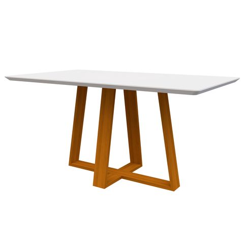 Mesa De Jantar Para 4 ou 6 Lugares Tampo Retangular Com Vidro 1,60m Lectus Cor Ypê Off White New Cev