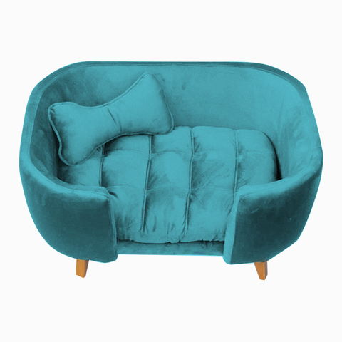 Poltrona Cama Pet Hannah Luxo - Veludo Azul Turquesa