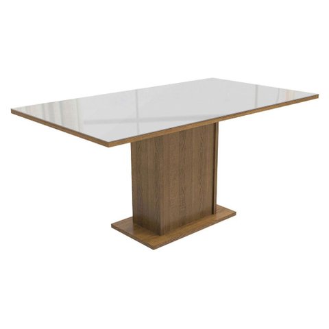 Mesa Madesa Retangular Tampo de Vidro 5275 Rustic/Branco Cor:Rustic/Branco