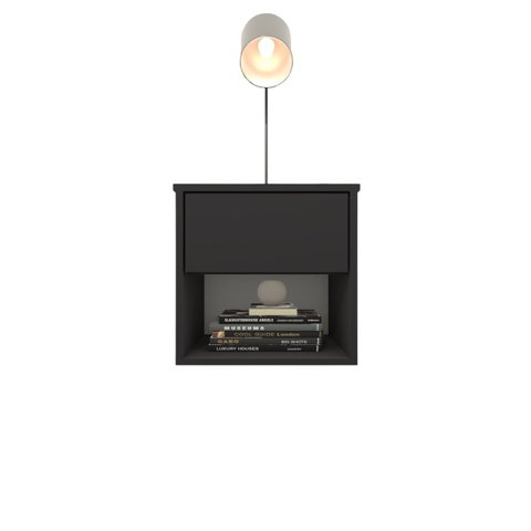 Mesa de Cabeceira Suspensa com 1 Gaveta e 1 Nicho 100% Mdf Plancasa:preto Tx