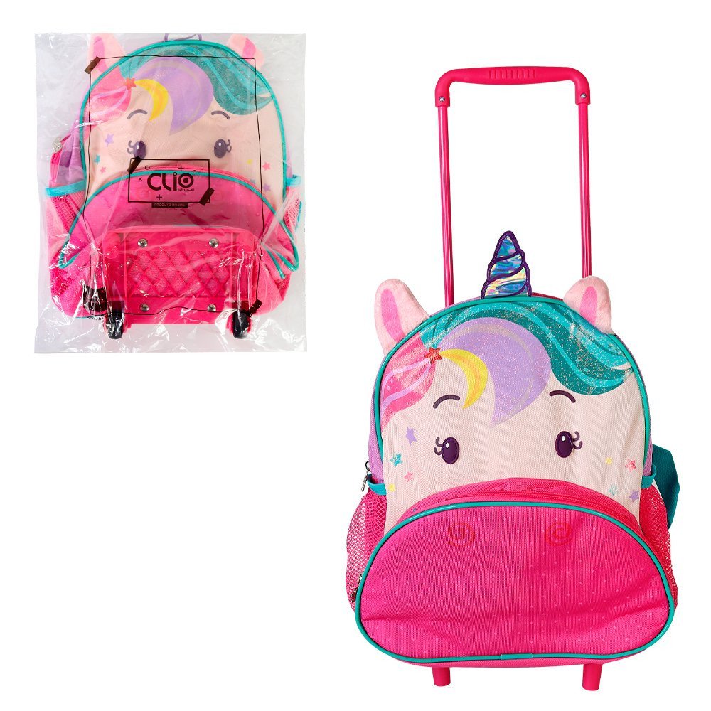 Mochila Escolar Infantil Rodinhas Unicórnio Roxo Diversão - 2