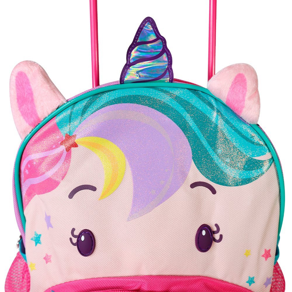 Mochila Escolar Infantil Rodinhas Unicórnio Roxo Diversão - 4