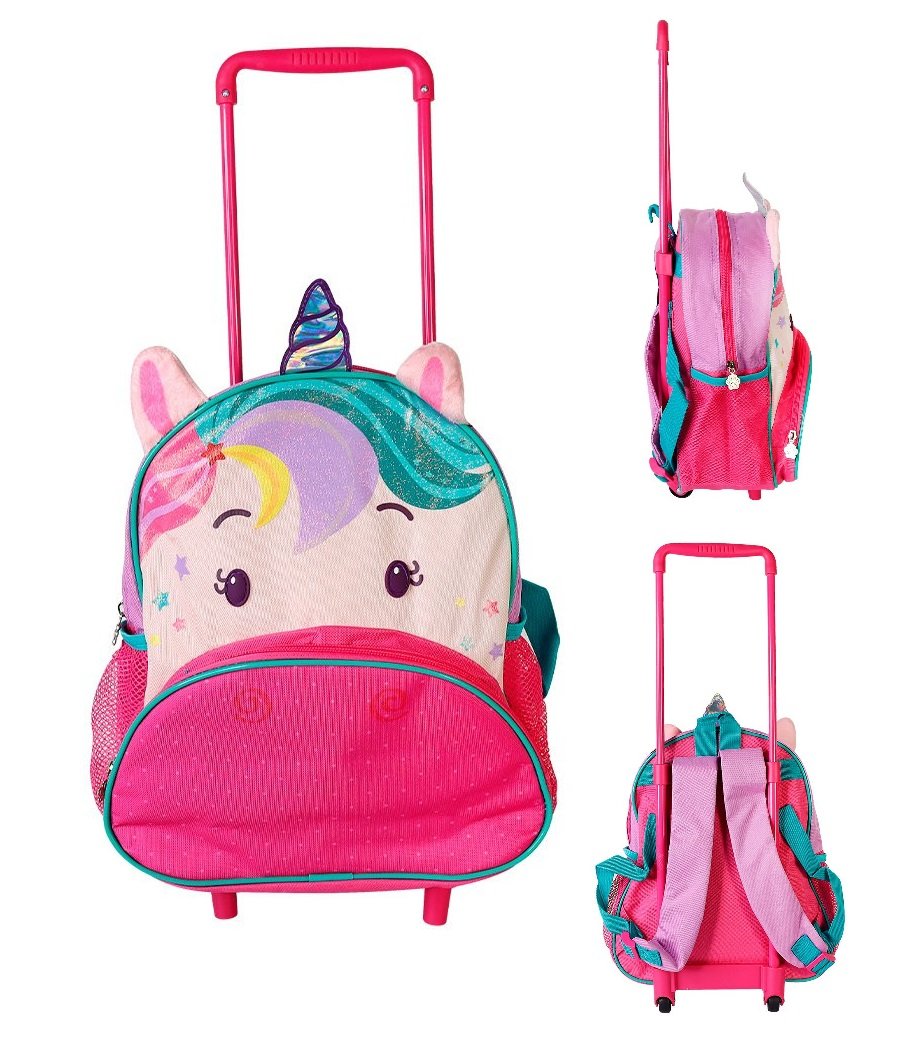 Mochila Escolar Infantil Rodinhas Unicórnio Roxo Diversão - 9