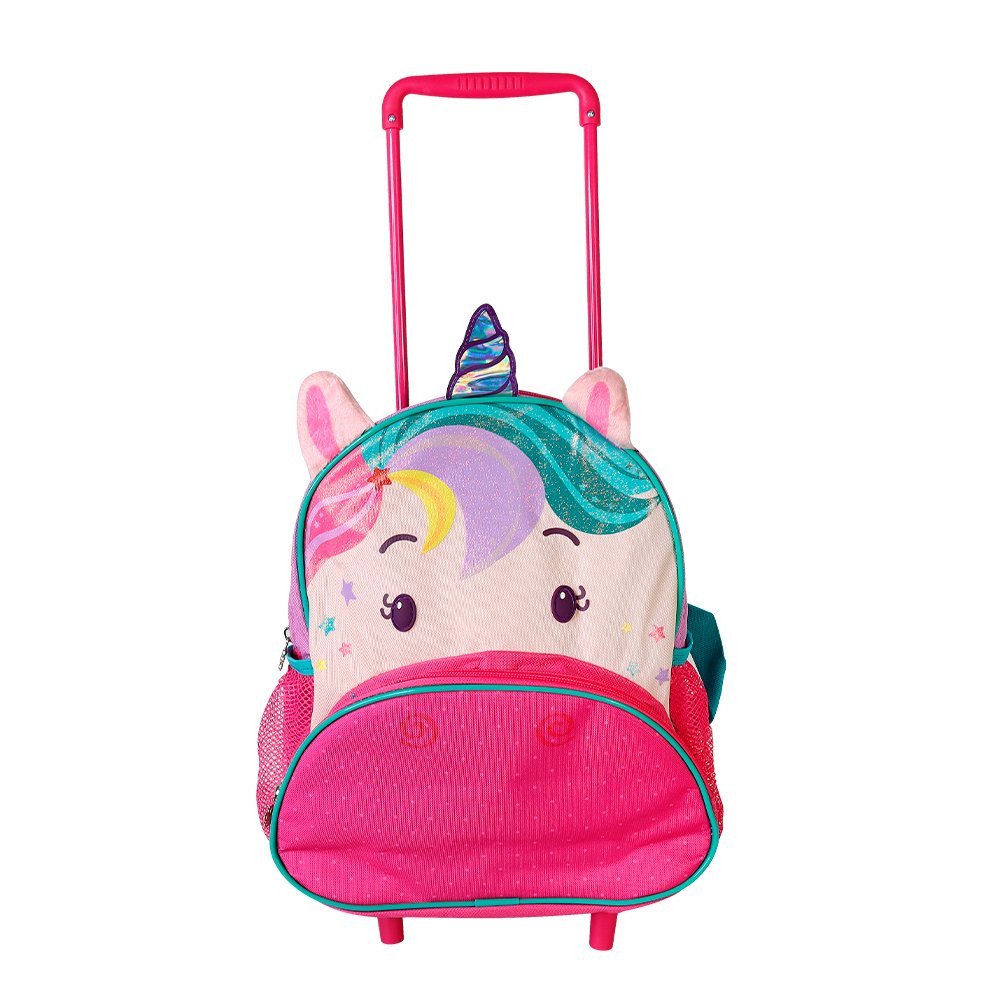 Mochila Escolar Infantil Rodinhas Unicórnio Roxo Diversão - 5