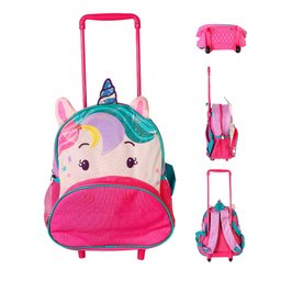 Mochila Escolar Infantil Rodinhas Unicórnio Roxo Diversão - 1