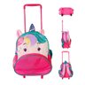 Mochila Escolar Infantil Rodinhas Unicórnio Roxo Diversão - 1