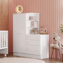 Ver imagem 4 de Conjunto Infantil Aurora Branco/branco: Berço Aurora + Rodízios + Guarda-roupa com Cômoda Aurora