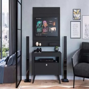Home Com Bancada E Painel Para Tv Ate 36' Canada Art in Móveis Preto