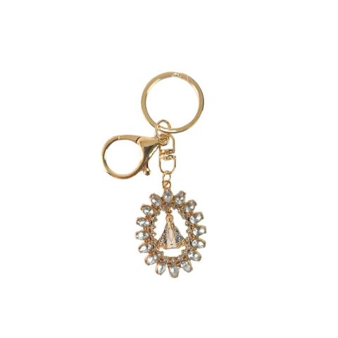 Chaveiro Dourado Oval Santa Mãe Aparecida Mosquetão Presente