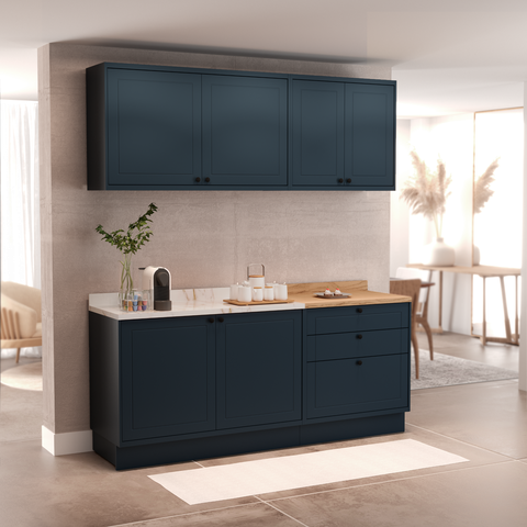 Cozinha Compacta Modulada 6 Portas 3 Gavetas 100% MDF 1 Tampo Sevilha Azul/Órion