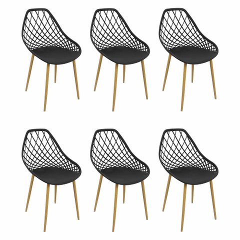 Kit 6 Cadeiras Cleo Cloe Clarice Web Jardim Assento Polipropileno - Preto