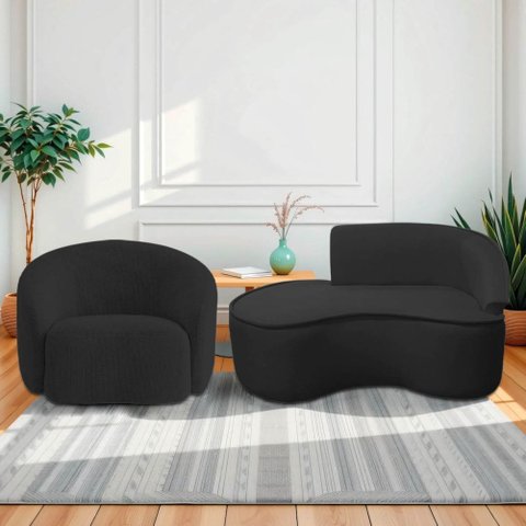 Kit Divã Recamier Orgânico Marrocos 150cm Lado Esquerdo e 1 Poltronas Amore Bouclé Preto