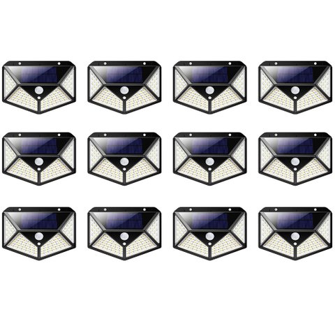 Luminaria Solar Spot Kit 12 Uni Balizador 100Led Branco Quente 3 Funçoes Lampada Iluminaçao Casa Gar